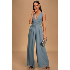Lulus Divine Muse Slate Blue Wide-leg Jumpsuit - Size S